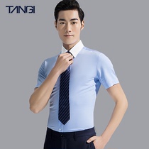  Tangji summer short-sleeved business shirt mens free-ironing slim-fit casual formal dress youth contrast white striped mens shirt