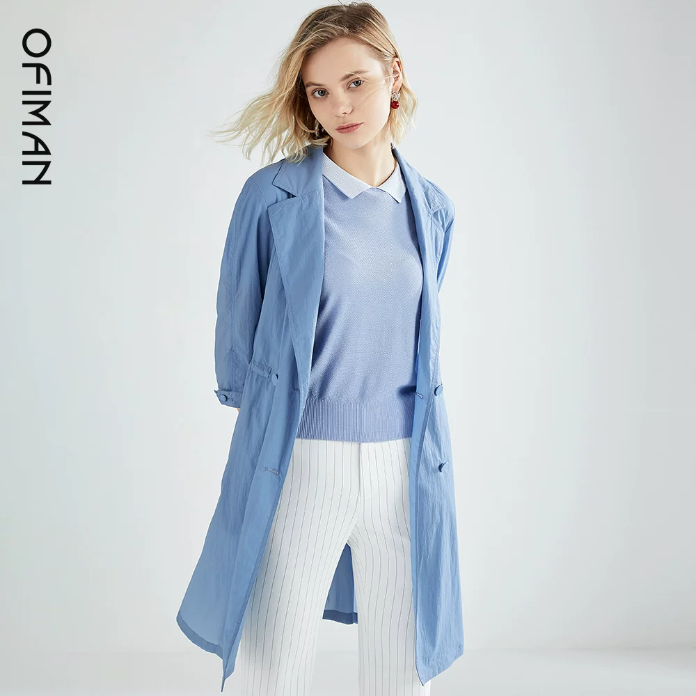 Ofiman/ весна-лето одежда, костюм, классическое тренч coat, длинная куртка, 2021 год, средняя длина