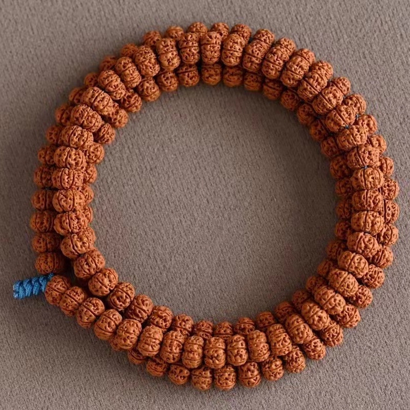 Six-Petal Tree King Small Rudraksha Beads 108-Piece Bracelet, Pumpkin-Shaped, Full of Flesh, High-Quality, Water-Sinking Grade, Collectible Buddhist Prayer Beads