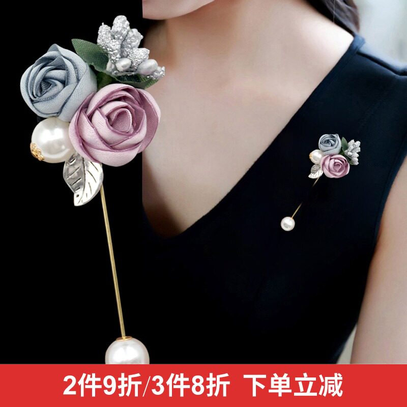 Korean word brooch imitation pearl atmospheric fabric flower corsage scarf buckle Jacket pin buckle cardigan accessories women