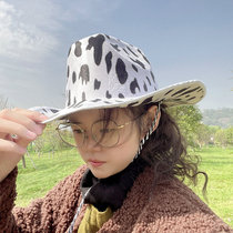 Festival Ball party performance hat headwear black and white cows western denim hat jazz hat stage cap COS