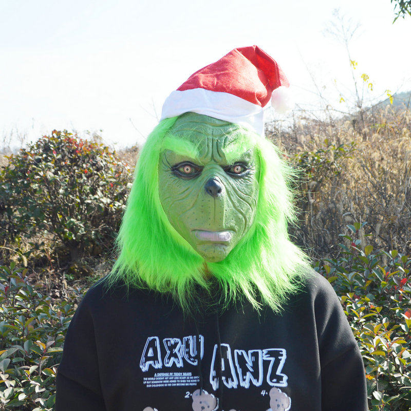 Christmas thief green hair monster headgear Christmas monster Grinch gloves mask holiday funny props