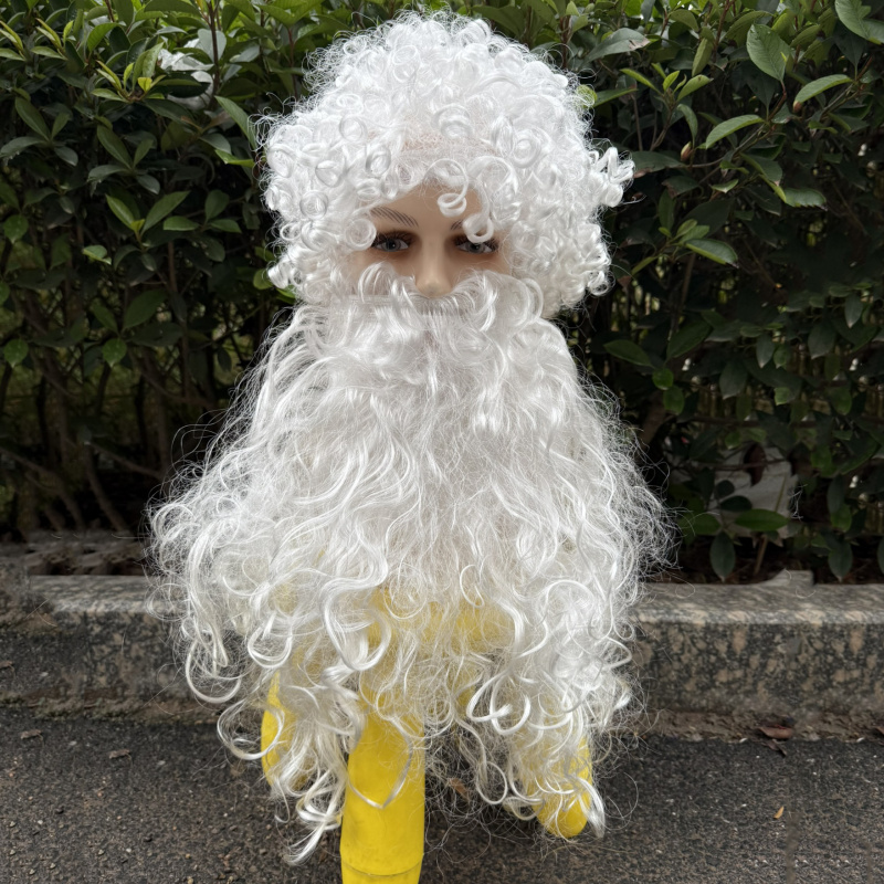 Christmas Santa Claus Costume Hat White Wig Curly Wig Santa Claus Adult Beard Set Mustache