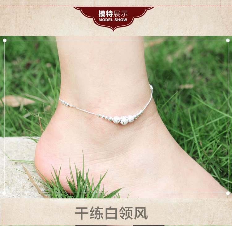 Chuyển hạt 999 vòng chân bạc nữ chuông sinh viên ngày gió Hàn Quốc đơn giản Sen retro phiên bản Hàn Quốc để gửi bạn gái vòng đeo chân nữ