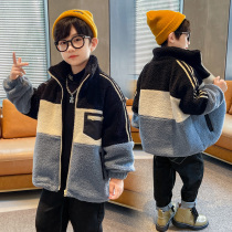 Boy plus velvet coat autumn and winter childrens cotton coat 2021 new childrens clothing middle-aged childrens wool wool sweater