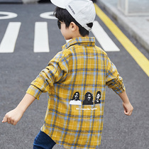  Childrens clothing boys spring long-sleeved shirt 2021 spring and autumn thin section middle and large childrens cotton top Childrens plaid shirt tide