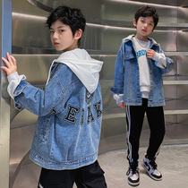 Childrens clothing boys coat autumn clothing thickened 2021 new middle and Big Boy denim clothes spring and autumn foreign style tide
