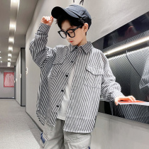 Boys striped shirt spring and autumn childrens coat 2021 new autumn childrens long sleeve shirt autumn western style