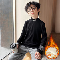 Childrens clothing boy half high collar base shirt autumn and winter 2021 new winter large childrens warm clothes plus velvet thickened