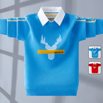 Boys sweater autumn and winter midday cotton knitwear 2021 new autumn childrens thread coat plus velvet thickened tide