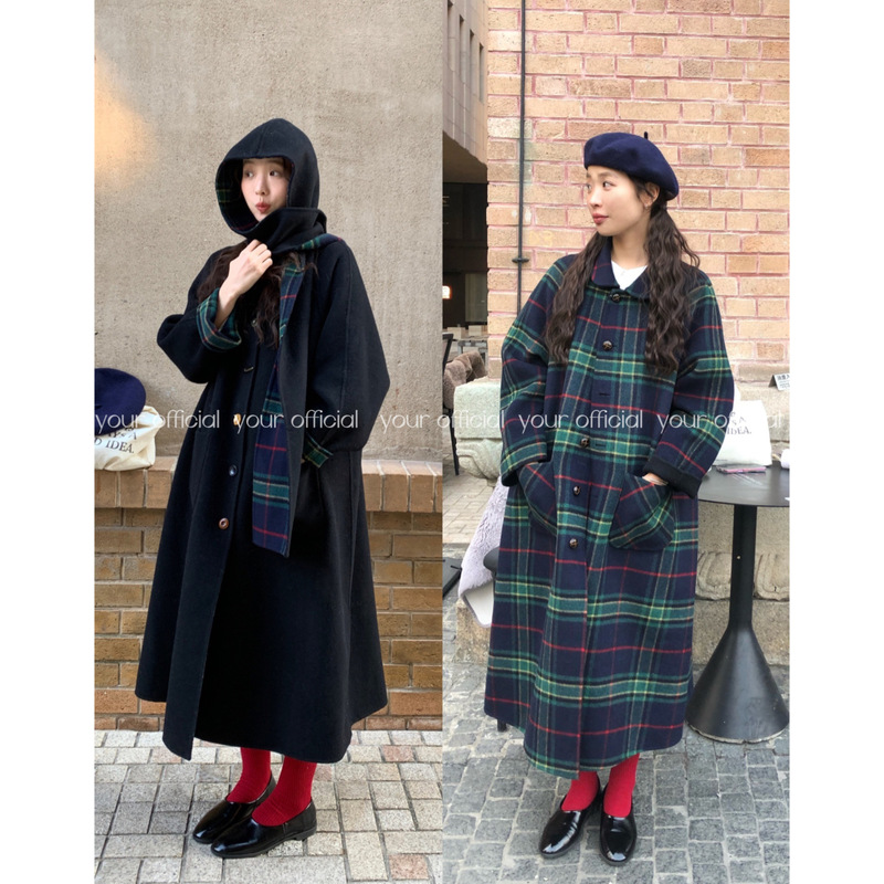Double-Sided Magic Plaid Solid Color Reversible Double-Sided Nylon Coat Long Reversible Jacket