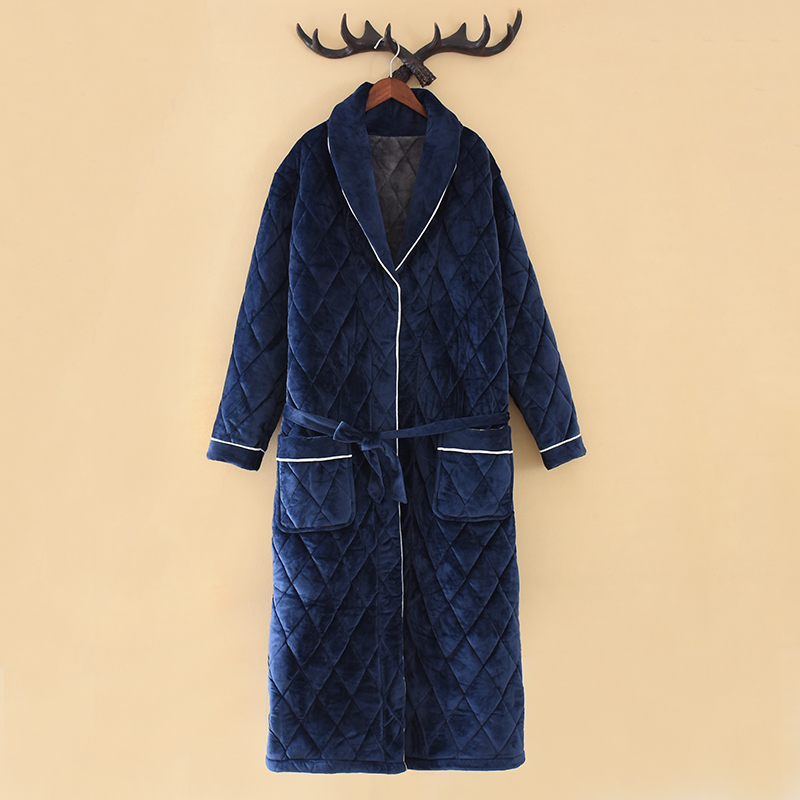 New flannel men's cotton pajamas thickened coral tufter bathrobes and long home clothes men's dresses