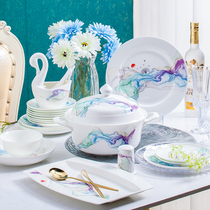 Dishes Dish Suit Home Jingdezhen glazed Colored Bone China Cutlery Cutlery Suit Light Lavish Chinese Bowl tray Bowl Chopsticks Combined Gift