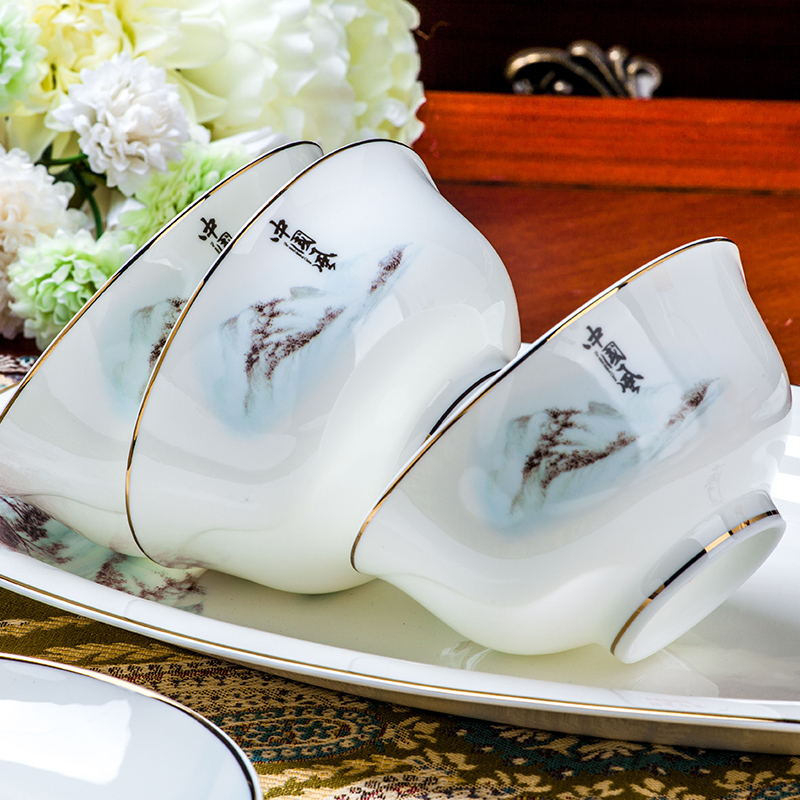 Jingdezhen ceramics ipads porcelain tableware suit new Chinese chopsticks dishes suit household jobs composite plate
