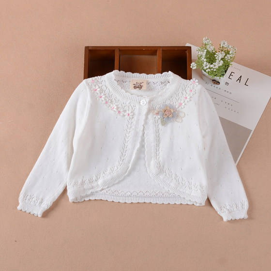 Children's clothing, girls' shawl, long-sleeved coat, infant and toddler hollow knitted sweater, air-conditioning shirt, spring, autumn and summer sun protection vest