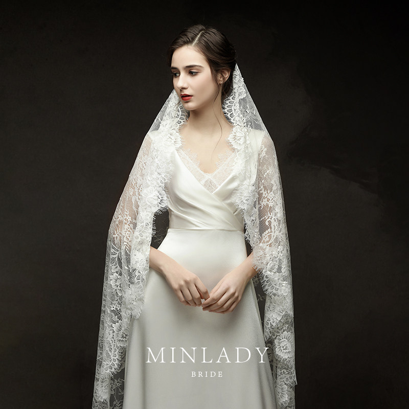 Famous-4m-head yarn wedding dress main wedding dress 2022 new brides wedding accessories lace Herbbon Wind retro elegance