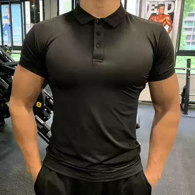 Tights men's sports running lapel POLO shirt elastic breathable quick-drying fitness short-sleeved personal trainer clothing customization