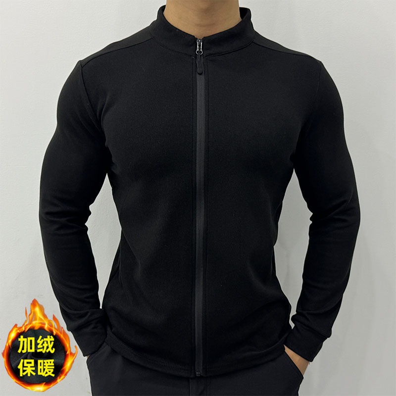 Lightweight German Velvet Warm Jacket Men's Elastic Running Fitness Clothing Fleece Slim Fit Jacket Sports Long-Sleeved Base Layer Shirt