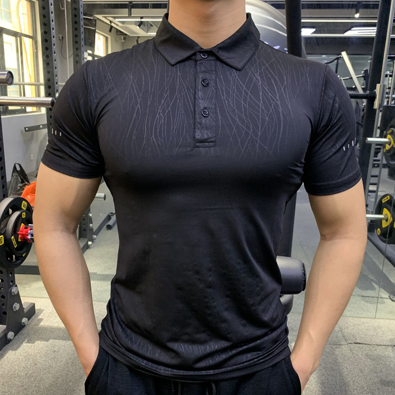 Fitness clothing men's tights lapel Polo sports T-shirt stretch quick-drying running training clothing coach work clothing custom