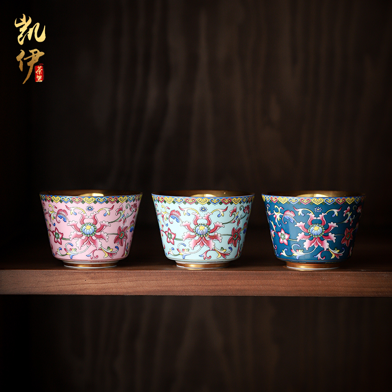 Colored enamel gold aloes cup sample tea cup kunfu tea master cup of tea tea cup single ceramic cups marigold
