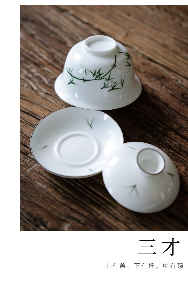 Kate hand - made white porcelain tureen three cups to jade mud thin tire shards of household ceramic kung fu tea tea set