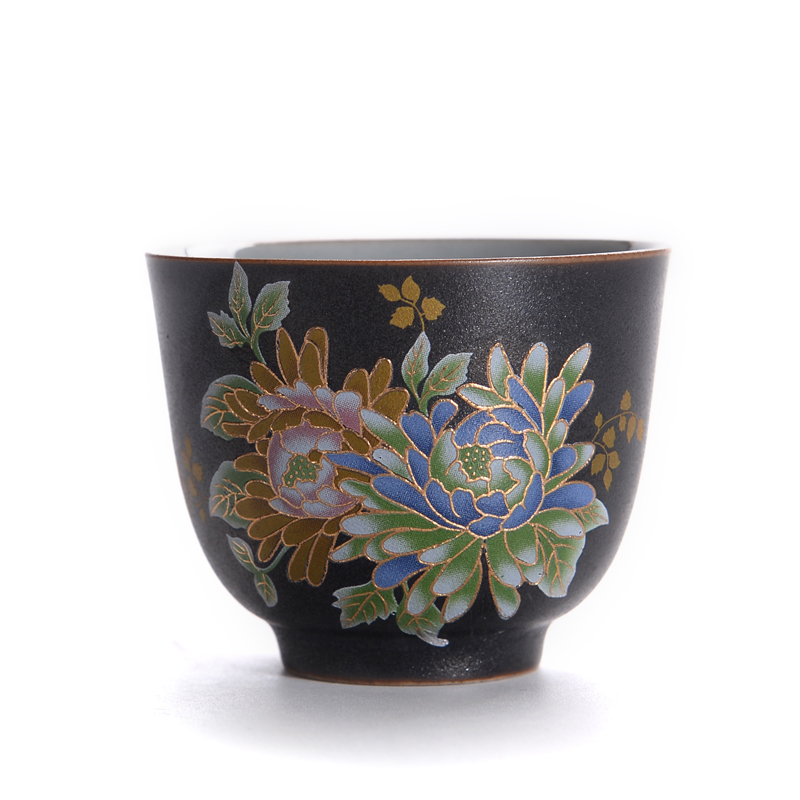 Kate black pottery to pick flowers, master of kung fu tea cup sample tea cup elder brother up with tea cup individual cups