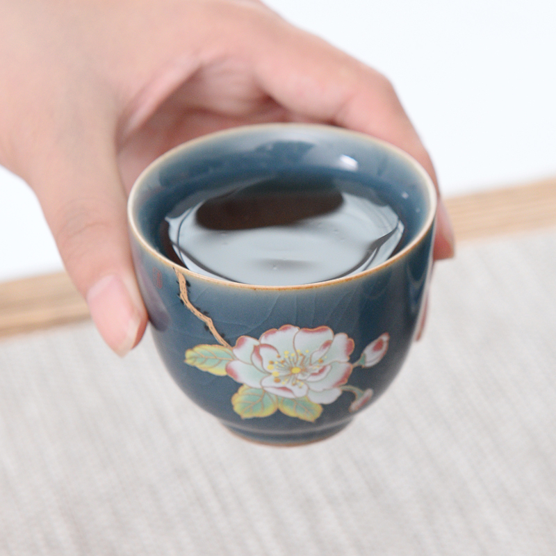 Kate black pottery to pick flowers, master of kung fu tea cup sample tea cup elder brother up with tea cup individual cups