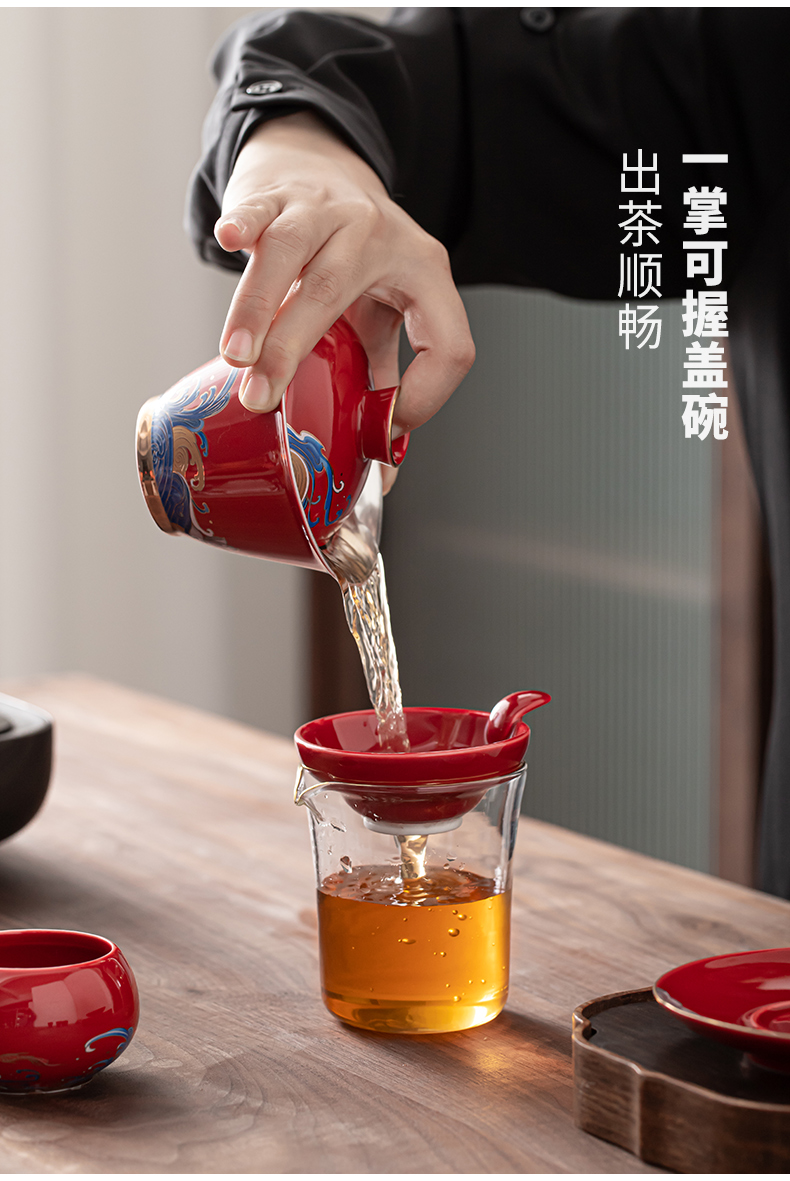 Ji red time three only tasted silver gilding tureen kung fu tea set of household ceramic tea cups lid bowl silver cup