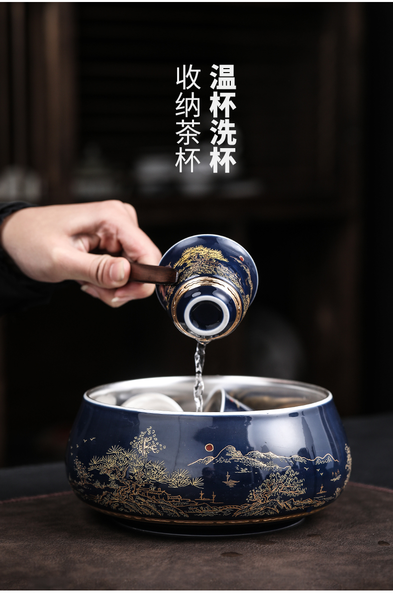 Landscape kung fu tea set coppering. As silver tea sets tea ware jingdezhen ceramic tea set office home gift box