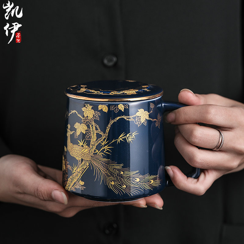 Tasted silver gilding kung fu tea set jingdezhen ji blue see colour tea tea set household ceramics office gift boxes