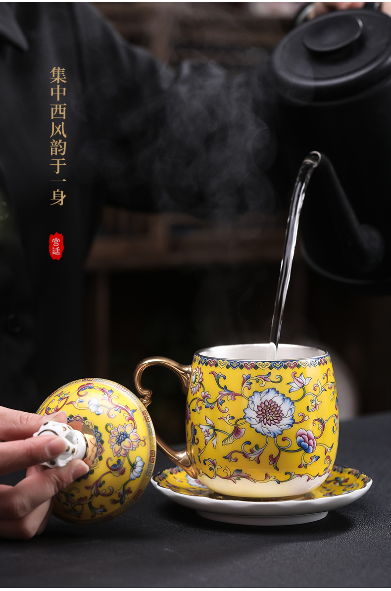 Colored enamel crown tasted silver gilding jingdezhen ceramic cup office cup personal cup silver cup large - capacity water cup