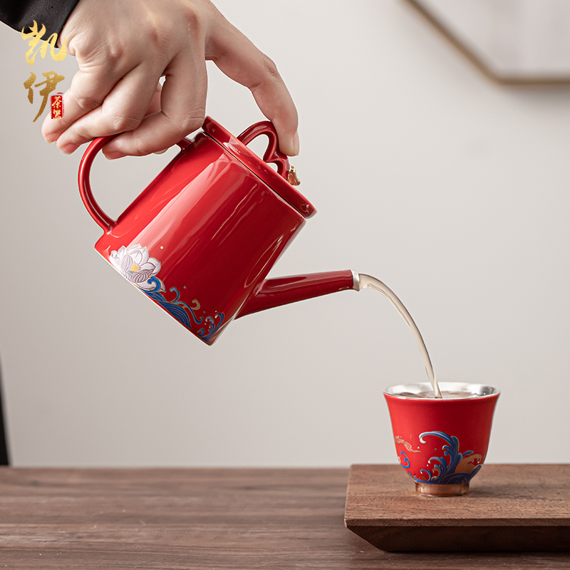 Ji red time three only tasted silver gilding tureen kung fu tea set of household ceramic tea cups lid bowl silver cup