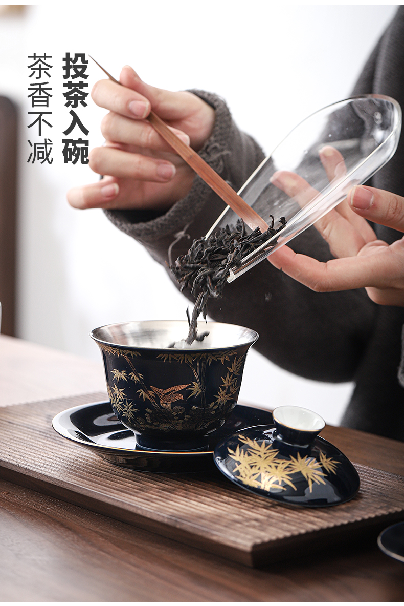 Tasted silver gilding kung fu tea sets tea tureen jingdezhen ceramic tea set with silver cups office tea gifts