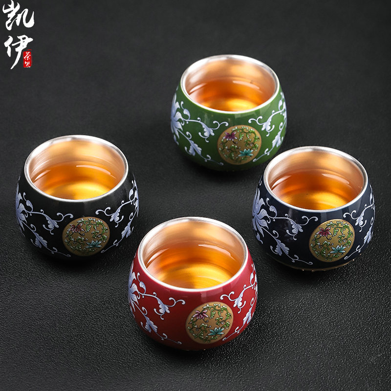 The see colour enamel tasted silver gilding kung fu tea sample tea cup meditation of jingdezhen ceramic silver cup tea master CPU