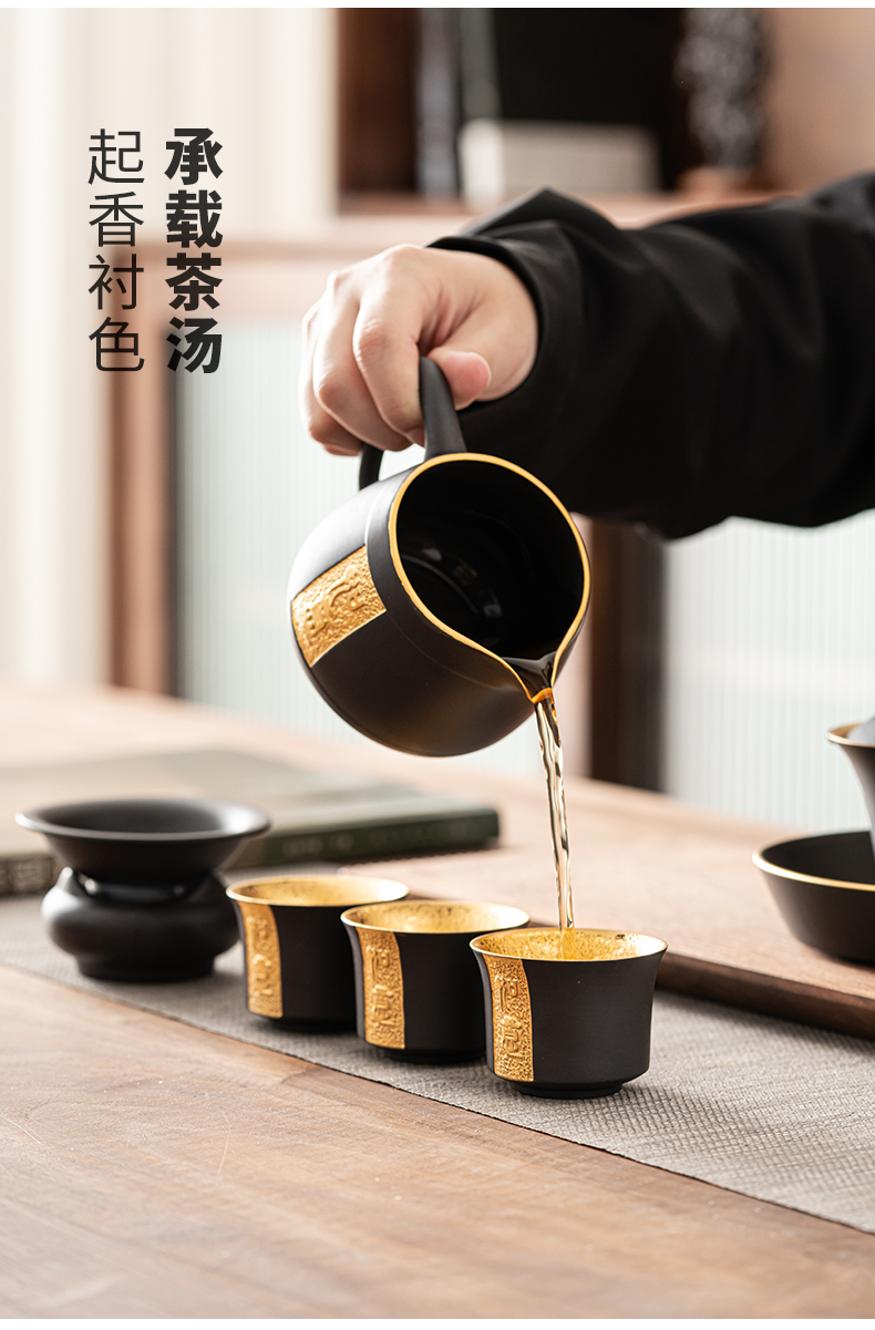 Ruyi violet arenaceous gold tea sets suit a complete set of kung fu tea set of violet arenaceous lid to use household utensils