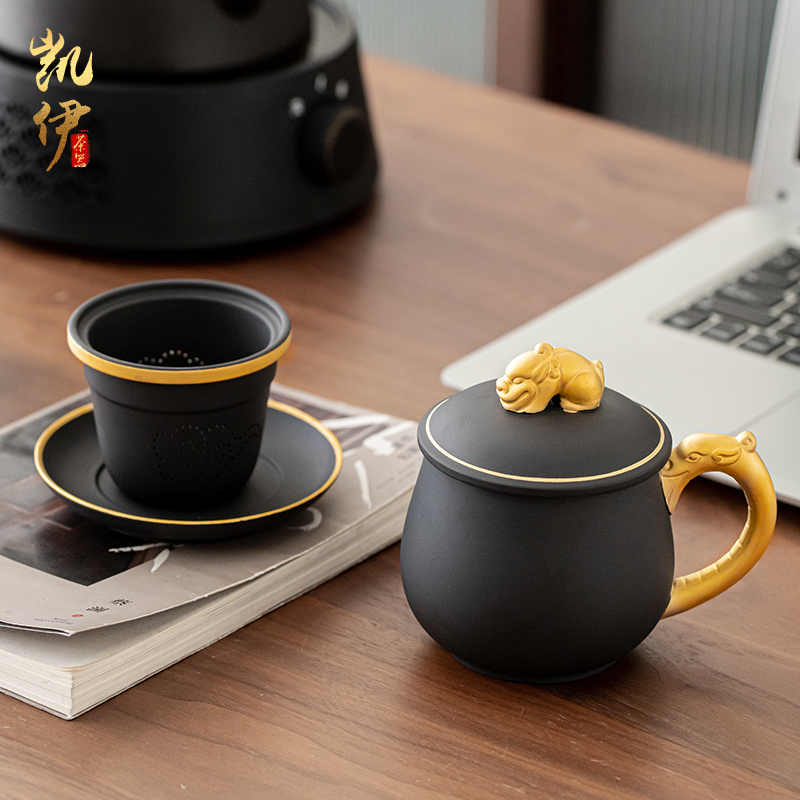 Gold office cup of purple sand cup with cover filter office large - capacity water cup custom lettering tea cup