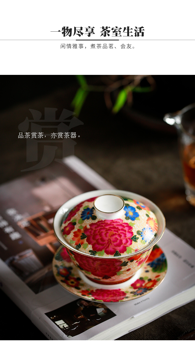 Colored enamel tureen single jingdezhen ceramic spend large three to make tea bowl full cup pot of kung fu tea accessories
