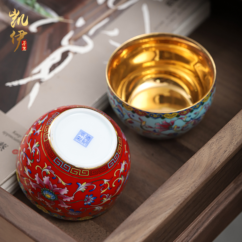 Colored enamel gold cup creative master of jingdezhen ceramic sample tea cup cup single CPU kung fu tea tea bowl