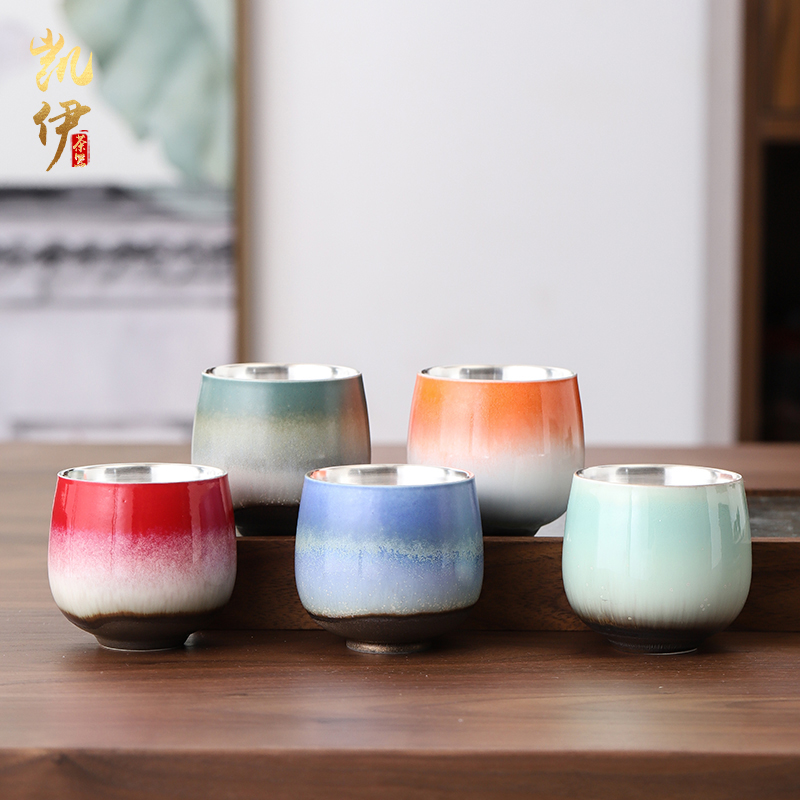 Up coppering. As 999 silver cup kung fu tea set sample tea cup individual household ceramics cup gradient master cup silver cup