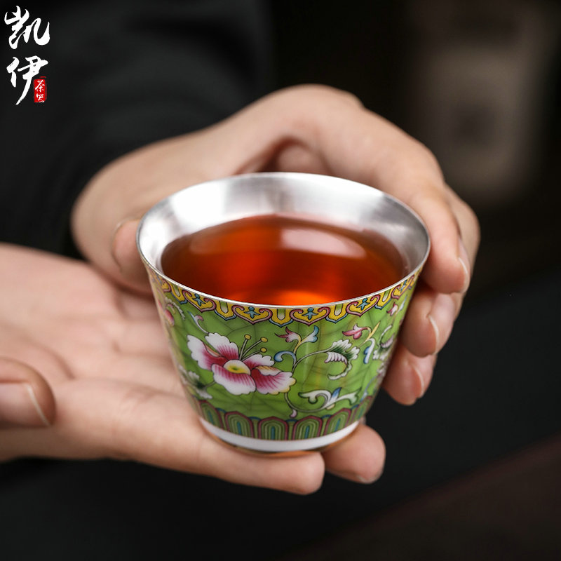 Grass green enamel coppering. As silver cup tea set jingdezhen ceramic kung fu tea tea silver tureen silver cup