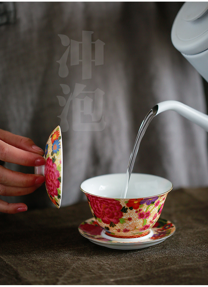 Colored enamel tureen single jingdezhen ceramic spend large three to make tea bowl full cup pot of kung fu tea accessories