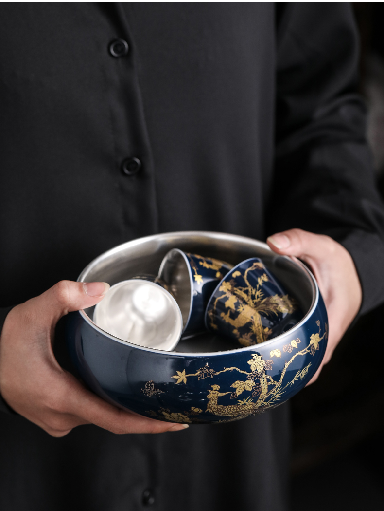 Tasted silver gilding kung fu tea set jingdezhen ji blue see colour tea tea set household ceramics office gift boxes