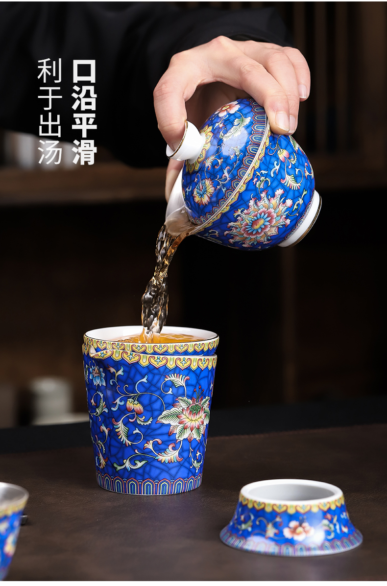 Silver colored enamel classical LanLiu kung fu tea tea set of jingdezhen ceramics Silver tureen tea home Silver cup