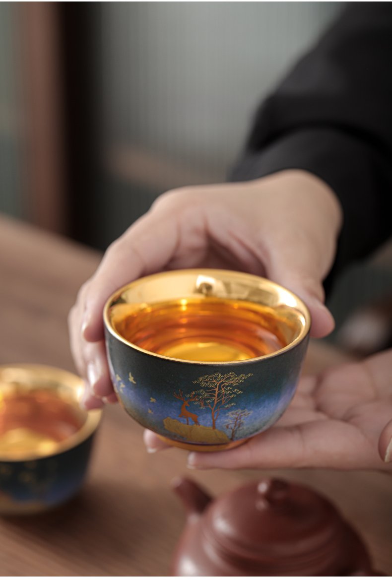 Gold light LuSen large sample tea cup of jingdezhen ceramic masters cup of kung fu tea tea cups of tea Gold cup