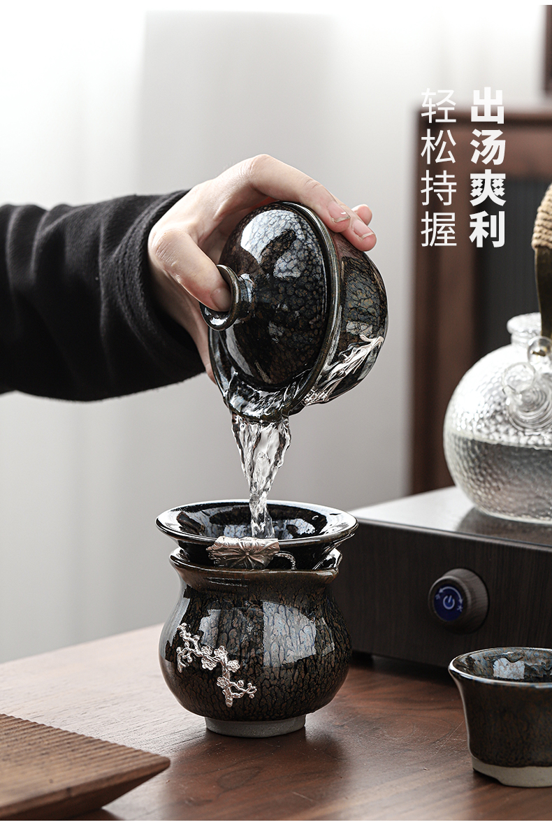 Build light hand with silver tureen tea sets kung fu tea set silver cup temmoku obsidian ceramic tea sets with tea