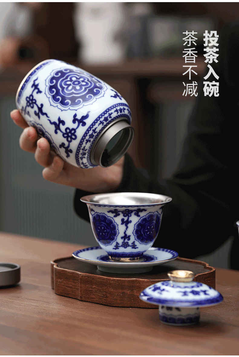 Blue and white porcelain tea set coppering. As silver tea set tea ware jingdezhen ceramic tea set office household gifts sets