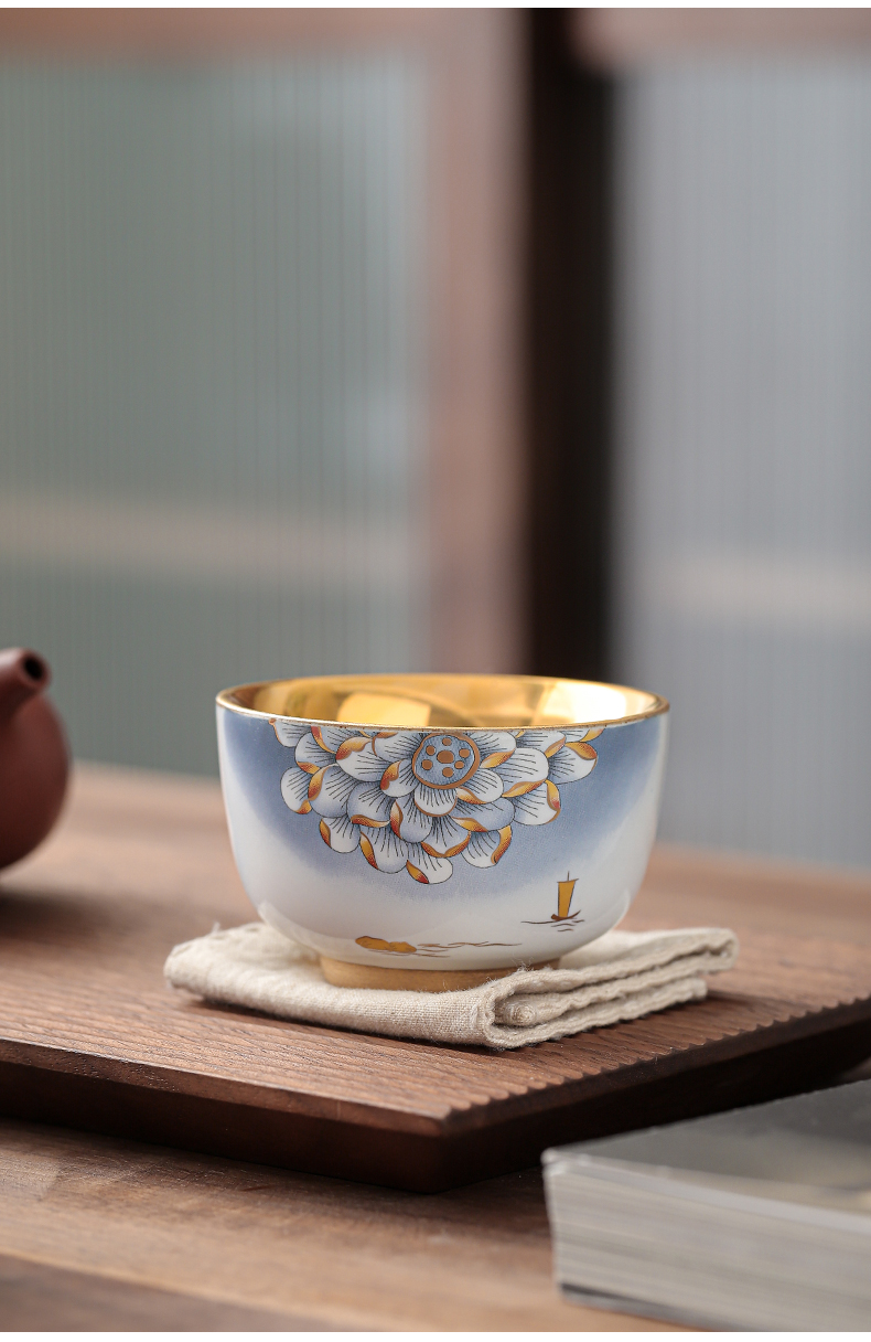 Gold light LuSen large sample tea cup of jingdezhen ceramic masters cup of kung fu tea tea cups of tea Gold cup