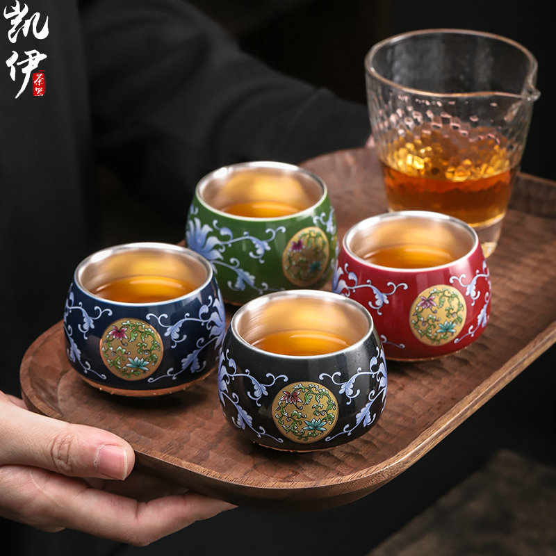 The see colour enamel tasted silver gilding kung fu tea sample tea cup meditation of jingdezhen ceramic silver cup tea master CPU