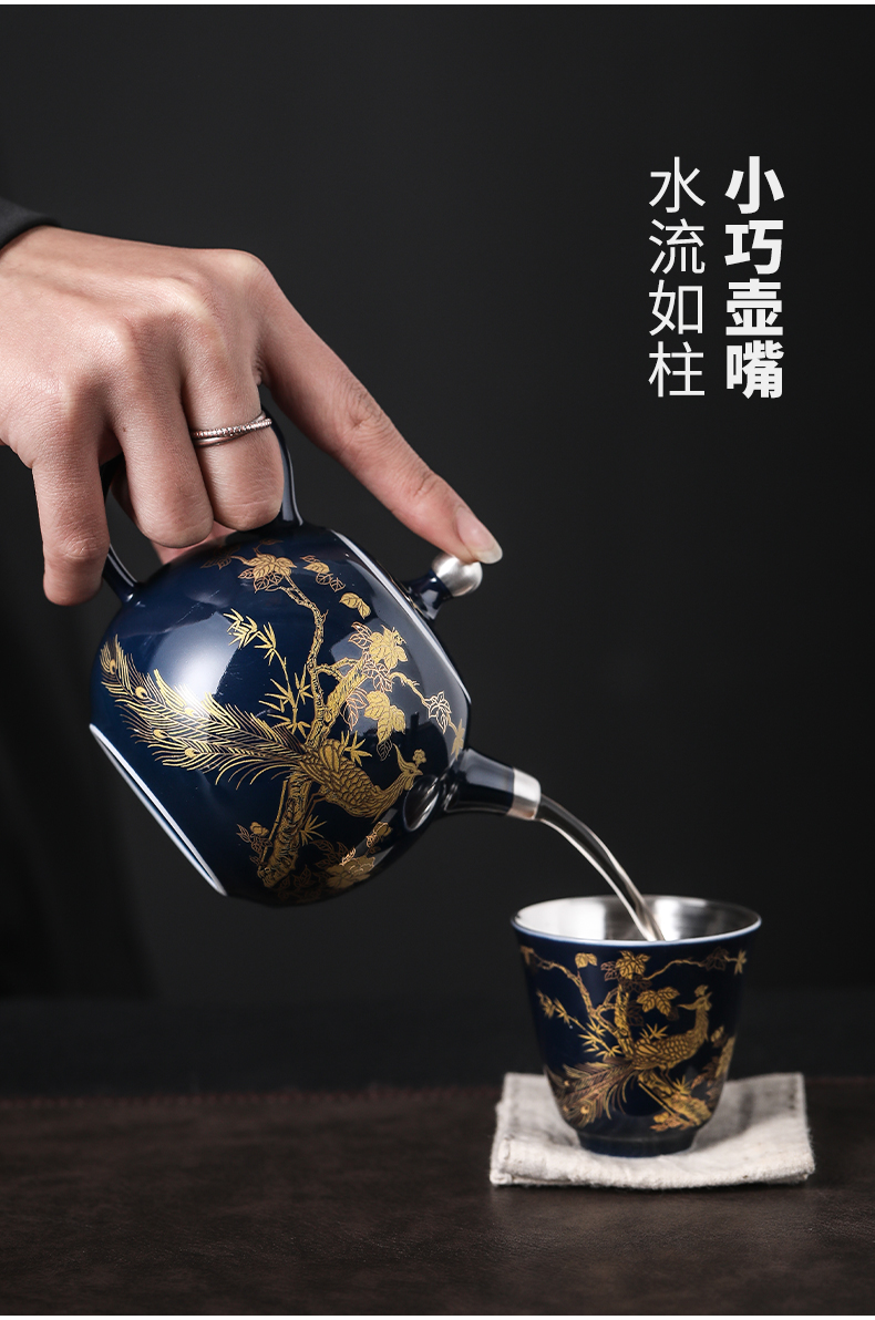 Tasted silver gilding kung fu tea set jingdezhen ji blue see colour tea tea set household ceramics office gift boxes