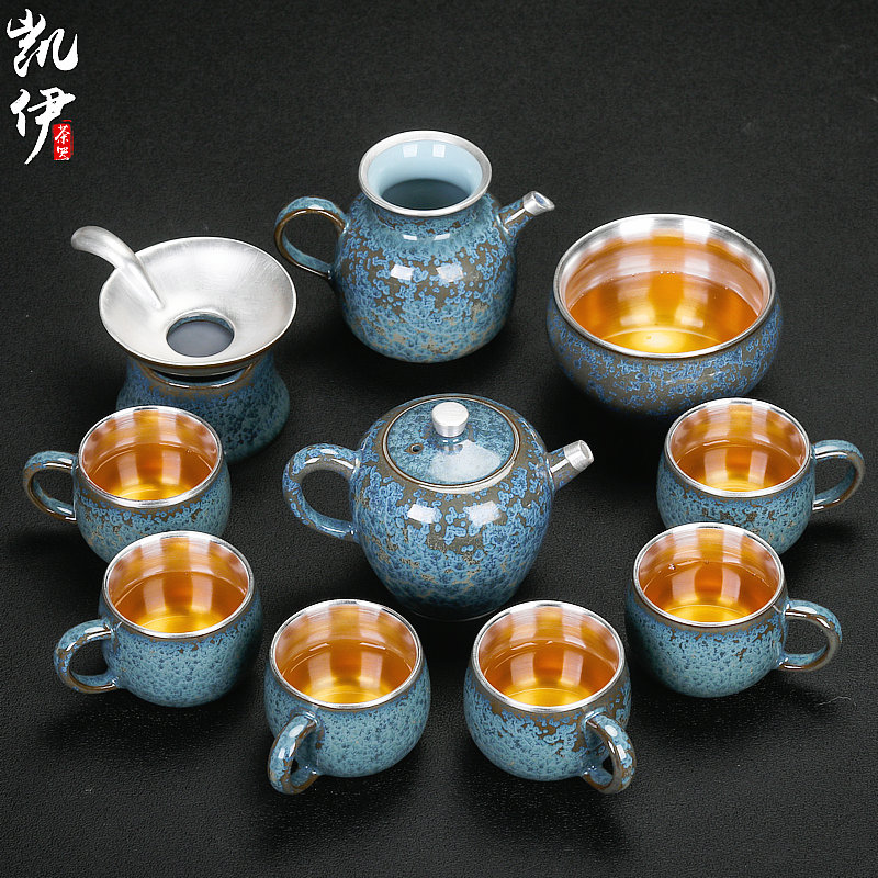 Taiwan floating cui aquamarine coppering. As silver kung fu tea set household teapot sample tea cup coppering. As silver cup three tureen